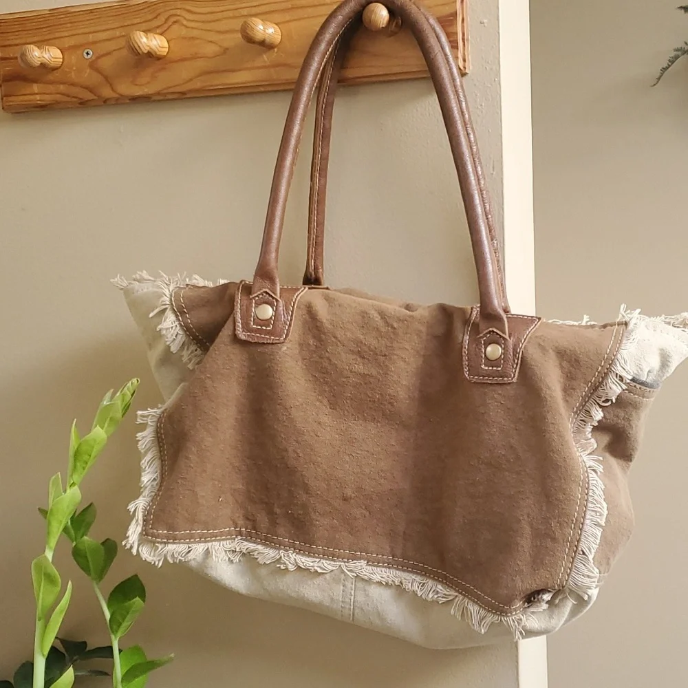 Sel de Mer Small Myra Cotton and Leather Satchel Bag
